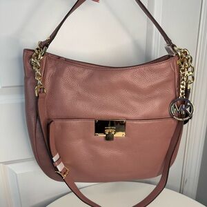 Michael Kors Pebbled Leather Shoulder Bag Blush Pink Gold Chain Strap NWT